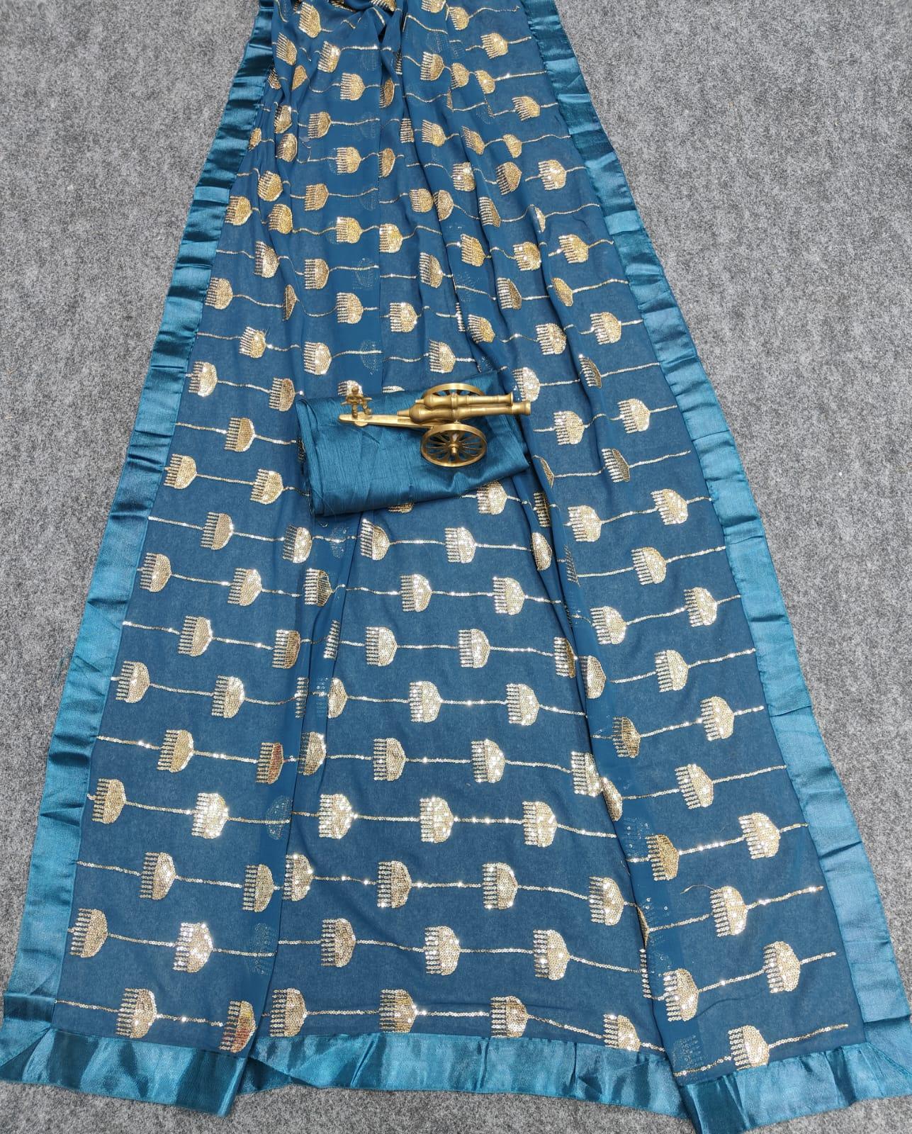 Beautiful Designer Heavy Georgette Sequanc Saree