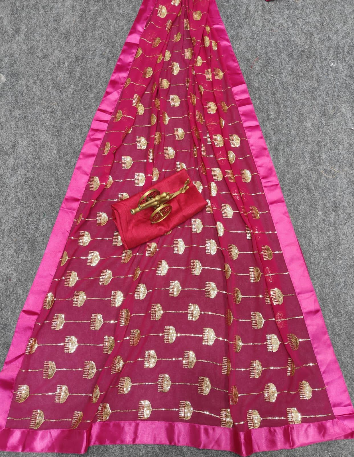 Beautiful Designer Heavy Georgette Sequanc Saree
