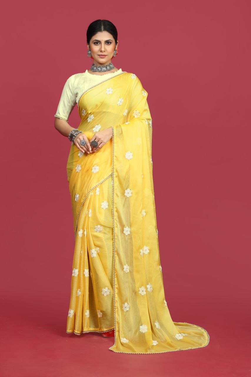 Beautiful Designer Heavy Soft moss Chiffon Sequines Saree