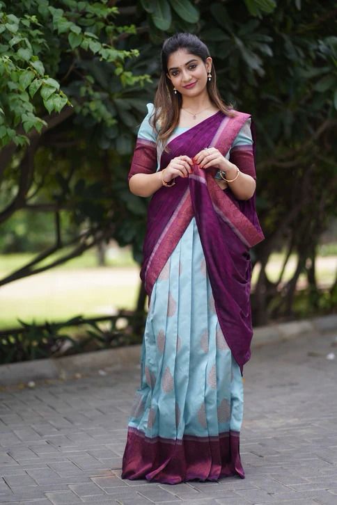 Beautiful Designer Super Half & Half Copper Lehanga Saree