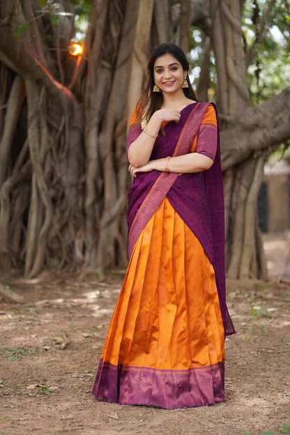 Beautiful Designer Super Half &amp; Half Copper Lehanga Saree