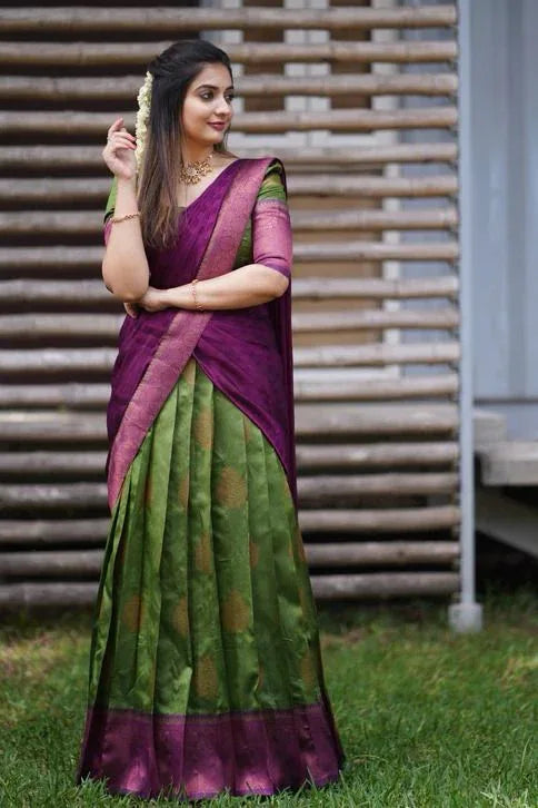 Beautiful Designer Super Half &amp; Half Copper Lehanga Saree