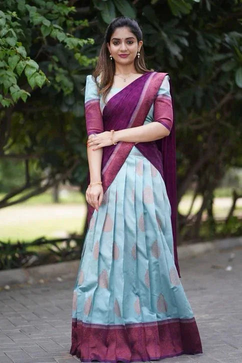 Beautiful Designer Super Half &amp; Half Copper Lehanga Saree
