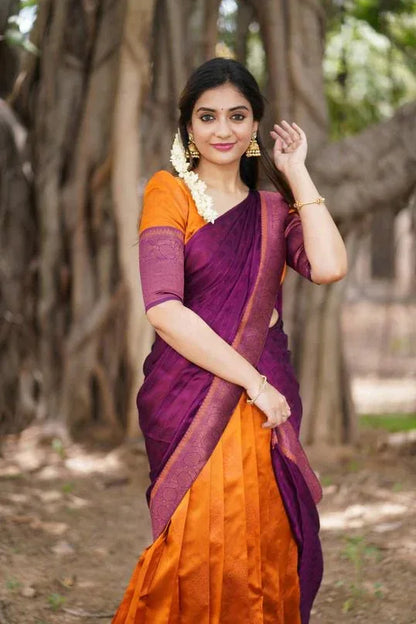 Beautiful Designer Super Half &amp; Half Copper Lehanga Saree