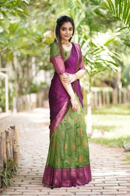 Beautiful Designer Super Half &amp; Half Copper Lehanga Saree