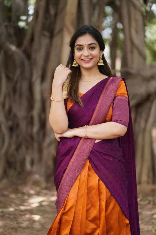 Beautiful Designer Super Half &amp; Half Copper Lehanga Saree