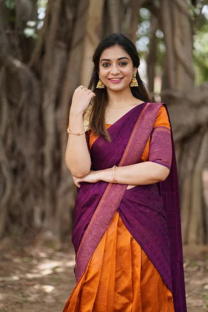 Beautiful Designer Super Half &amp; Half Copper Lehanga Saree