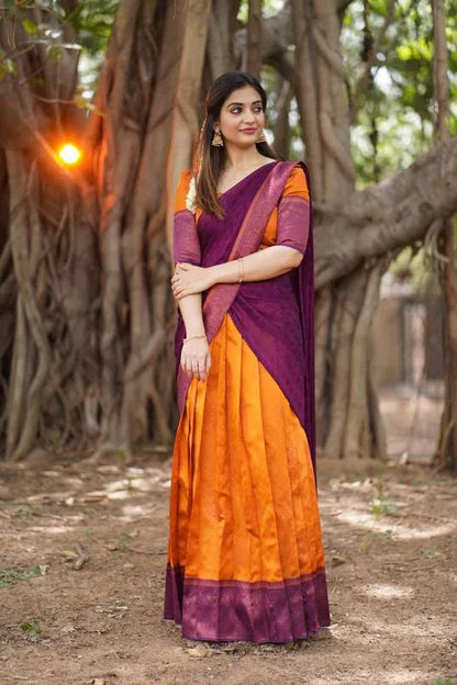Beautiful Designer Super Half &amp; Half Copper Lehanga Saree
