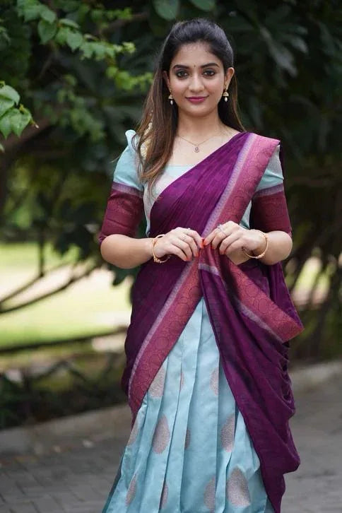 Beautiful Designer Super Half &amp; Half Copper Lehanga Saree