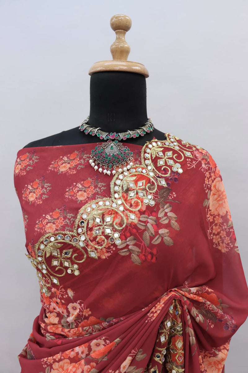 Beautiful Designer Georgette Floral Digital Printed Saree