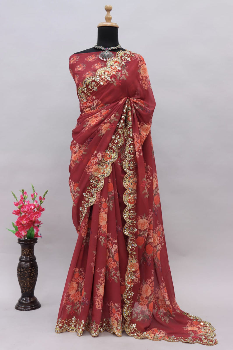 Beautiful Designer Georgette Floral Digital Printed Saree