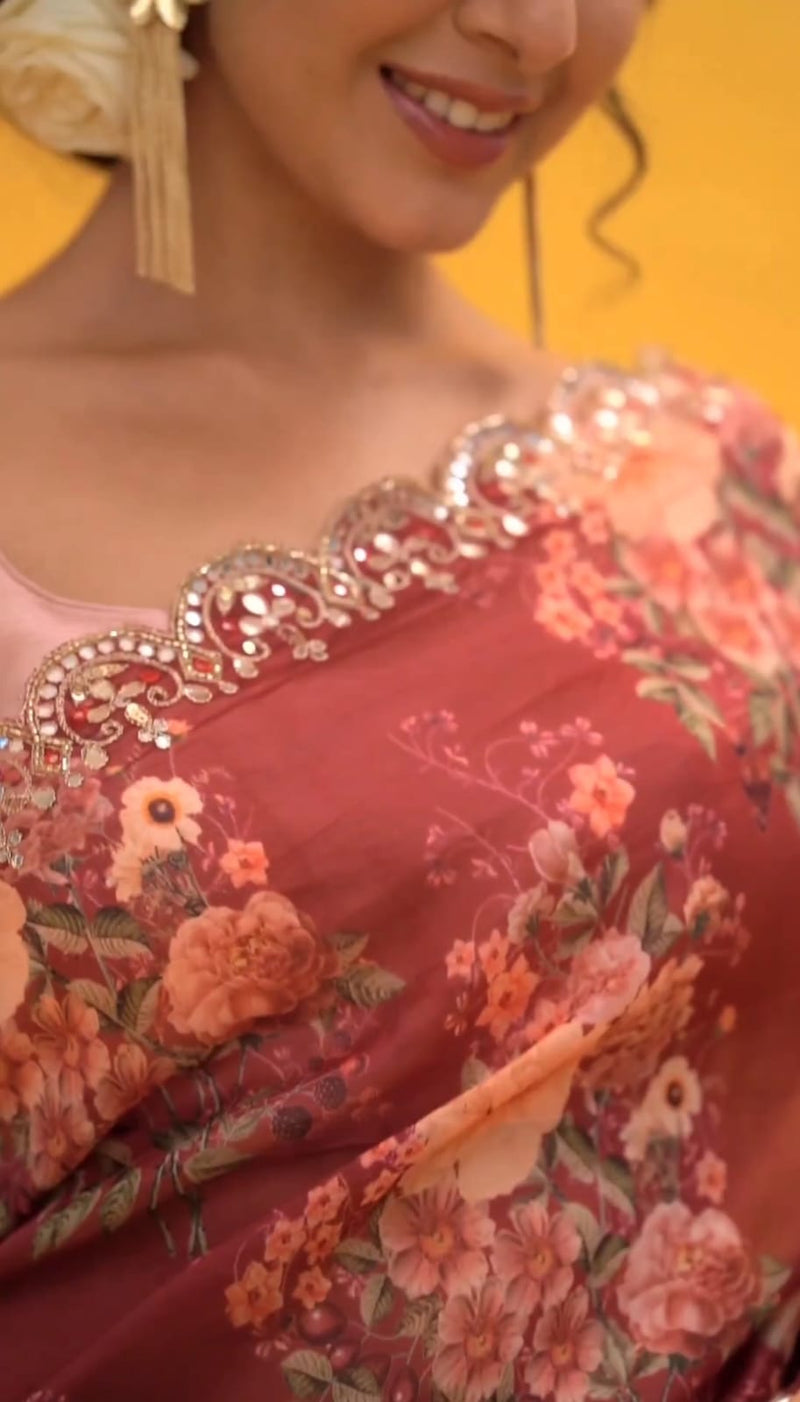 Beautiful Designer Georgette Floral Digital Printed Saree