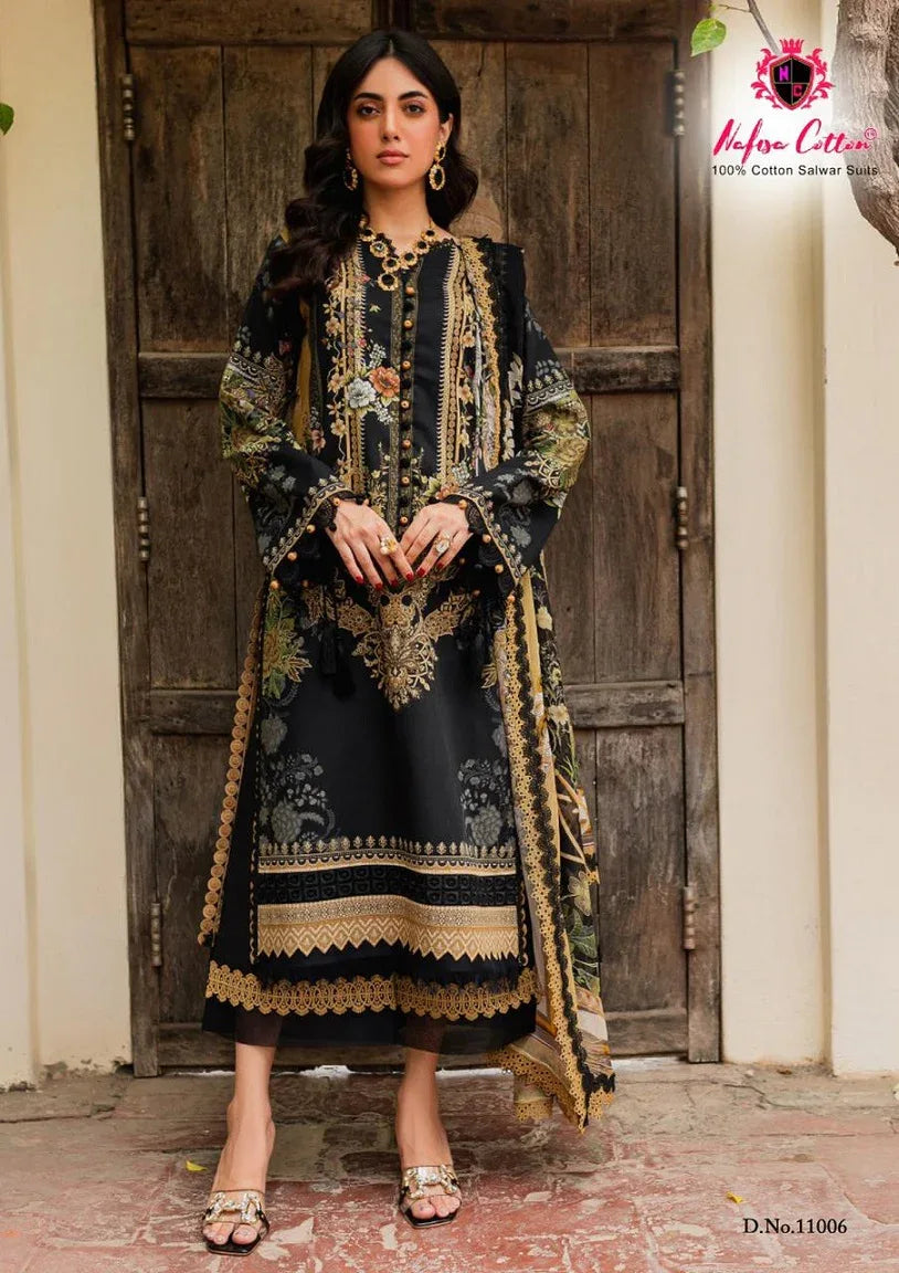 Nafisa Monsoon Vol-11 Series 11001-11006 Pure Cotton Printed Suit (350x10)