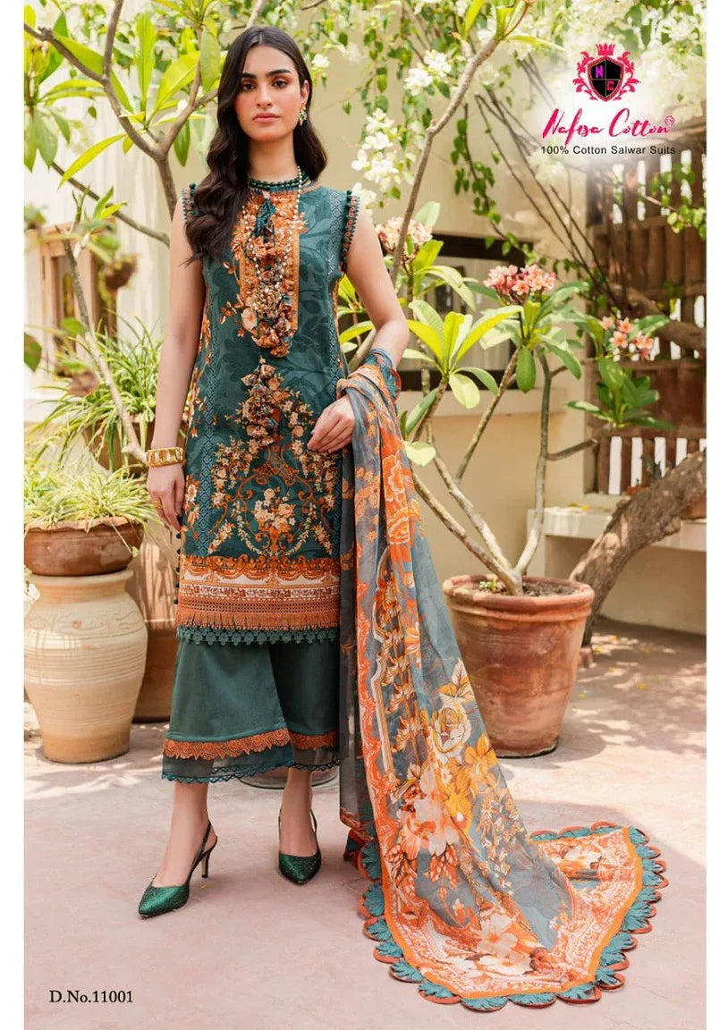 Nafisa Monsoon Vol-11 Series 11001-11006 Pure Cotton Printed Suit (350x10)