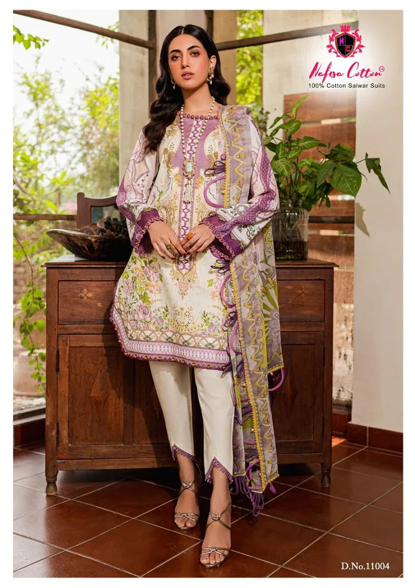 Nafisa Monsoon Vol-11 Series 11001-11006 Pure Cotton Printed Suit (350x10)