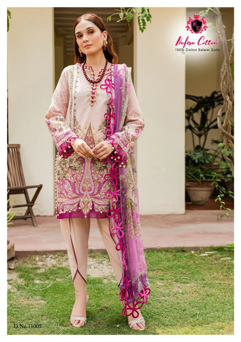 Nafisa Monsoon Vol-11 Series 11001-11006 Pure Cotton Printed Suit (350x10)