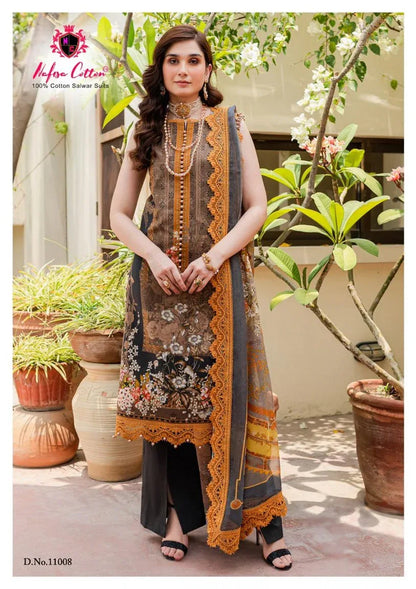 Nafisa Monsoon Vol-11 Series 11001-11006 Pure Cotton Printed Suit (350x10)