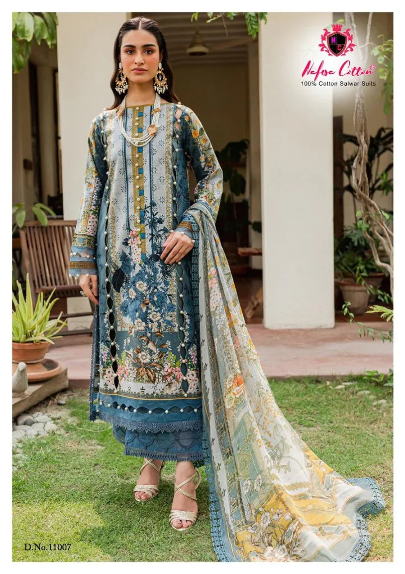 Nafisa Monsoon Vol-11 Series 11001-11006 Pure Cotton Printed Suit (350x10)