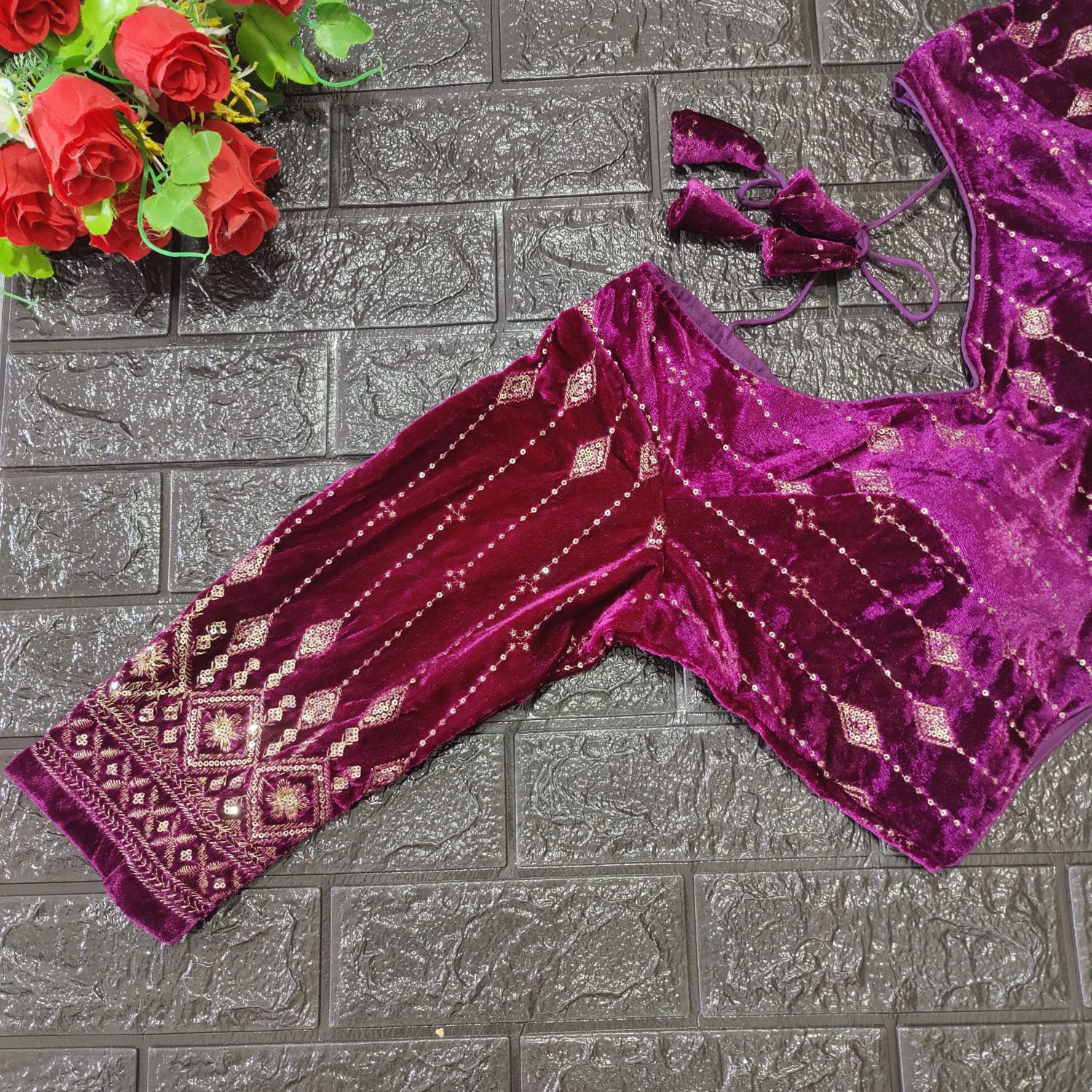 Bridal Designer Pure Viscose Velvet and Sequence Blouse