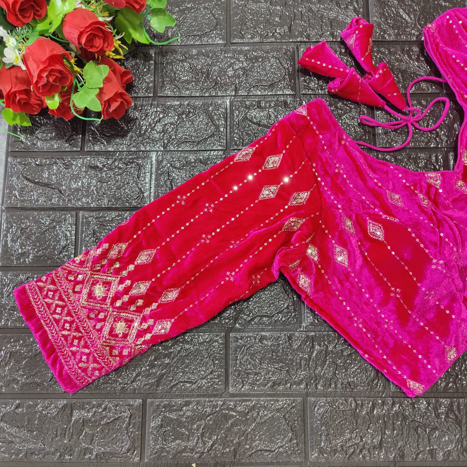 Bridal Designer Pure Viscose Velvet and Sequence Blouse