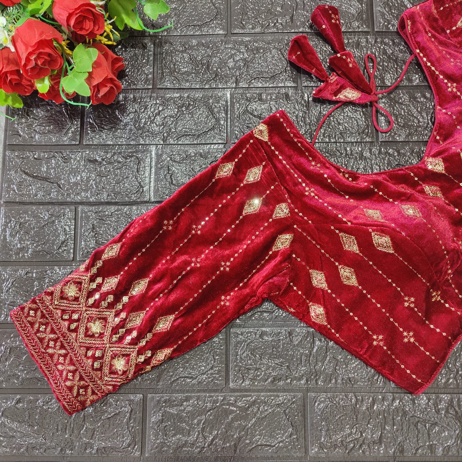 Bridal Designer Pure Viscose Velvet and Sequence Blouse