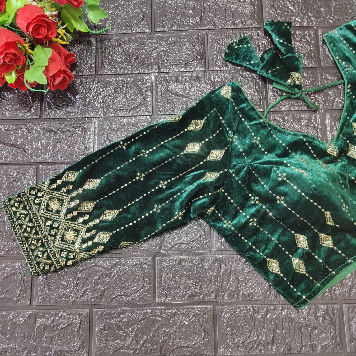 Bridal Designer Pure Viscose Velvet and Sequence Blouse