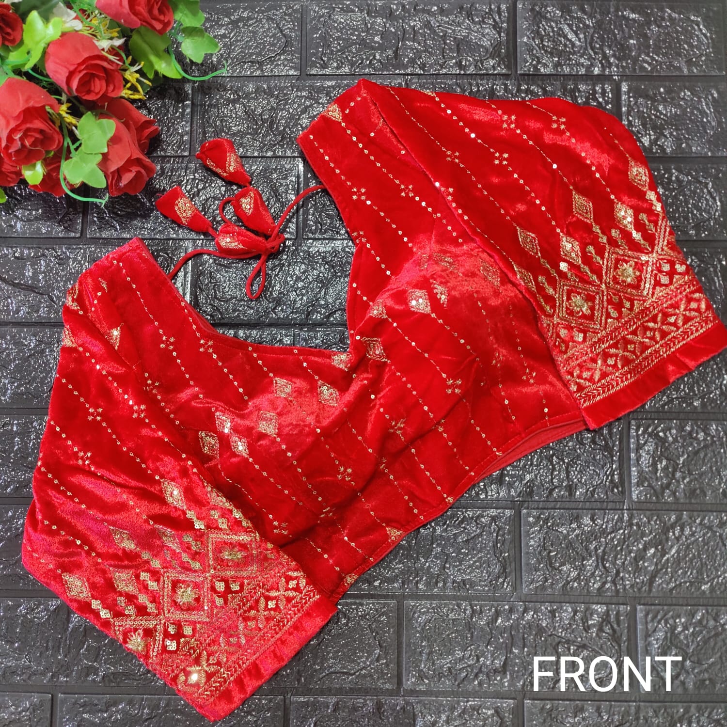 Bridal Designer Pure Viscose Velvet and Sequence Blouse