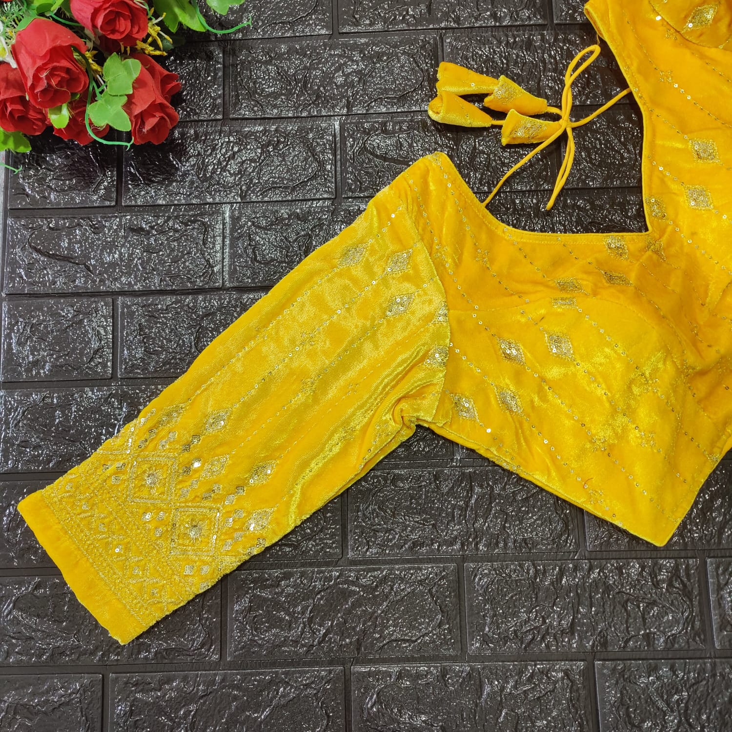 Bridal Designer Pure Viscose Velvet and Sequence Blouse