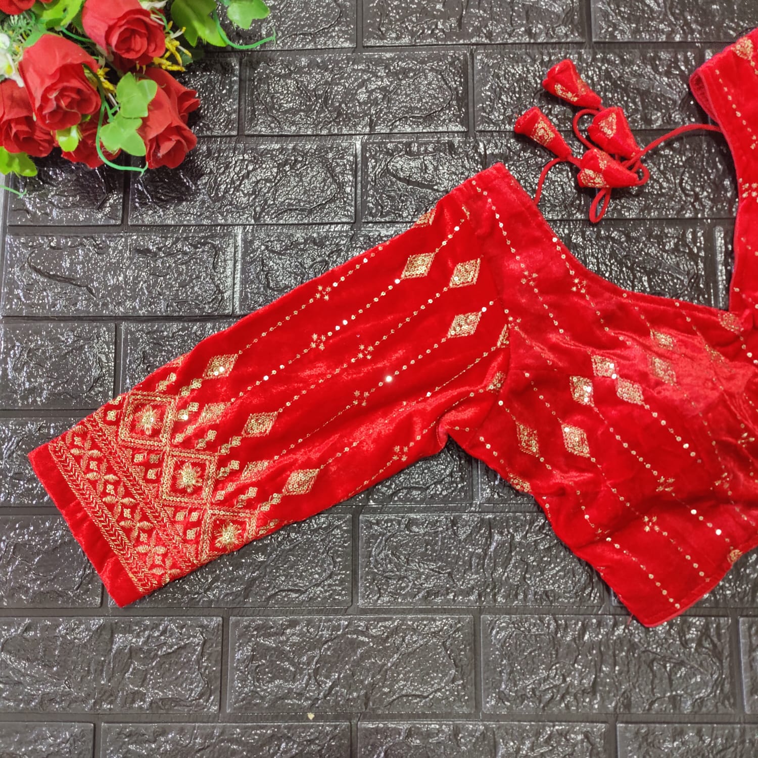 Bridal Designer Pure Viscose Velvet and Sequence Blouse