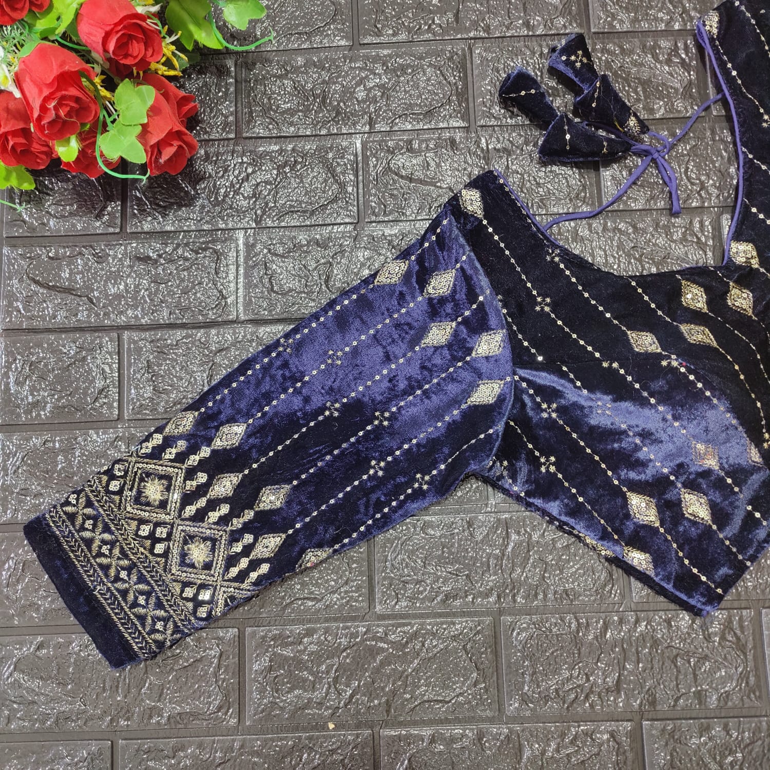 Bridal Designer Pure Viscose Velvet and Sequence Blouse