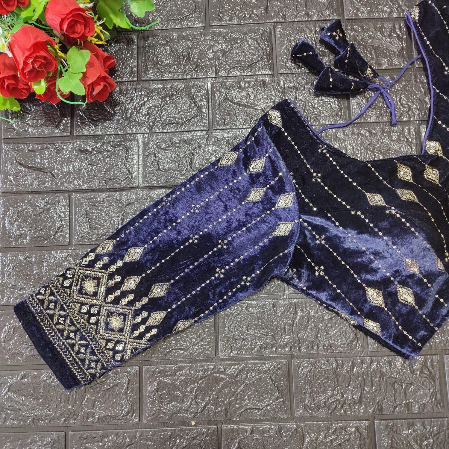 Bridal Designer Pure Viscose Velvet and Sequence Blouse