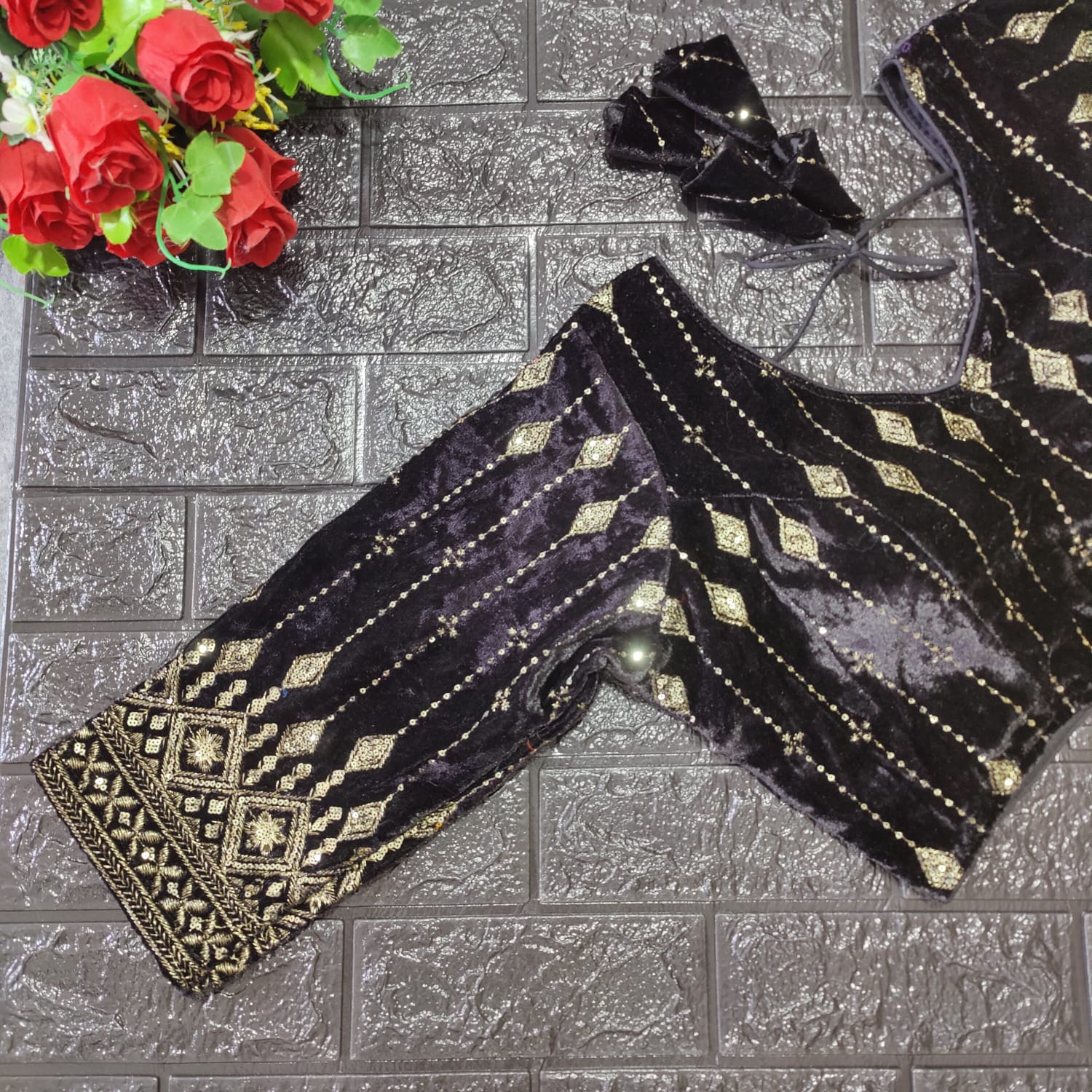 Bridal Designer Pure Viscose Velvet and Sequence Blouse