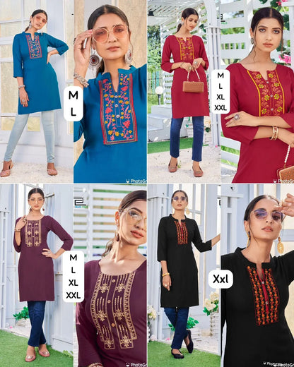 City Girl - Purple Rayon Casual Wear Kurti With Embroidery Work Casual Wear Kurtis (400x4)