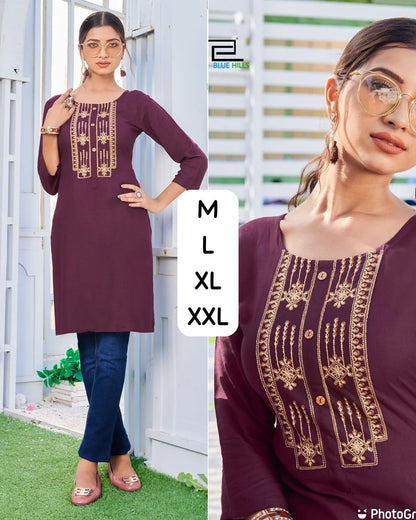 City Girl - Purple Rayon Casual Wear Kurti With Embroidery Work Casual Wear Kurtis (400x4)