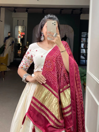 White Pure Cotton Lehenga Choli