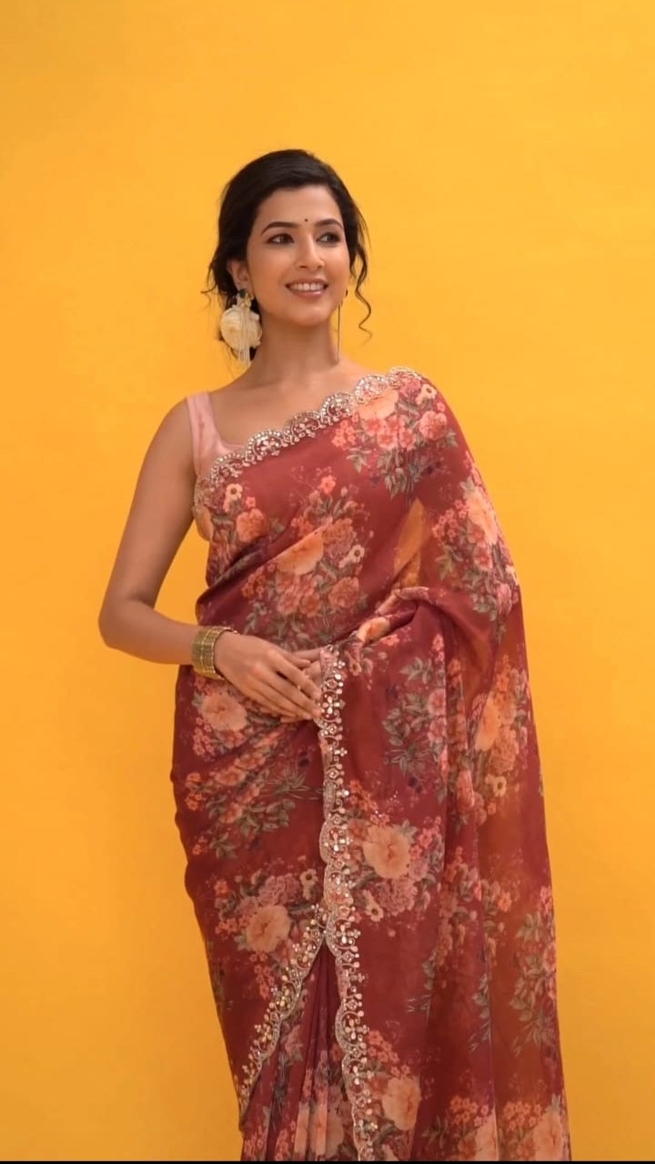 Beautiful Designer Georgette Floral Digital Printed Saree