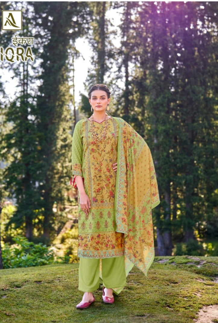 Alok Suits Iqra Digital Print Pashmina With Schiffli Embroidery Designer Winter Wear Salwar Suits (749x06)