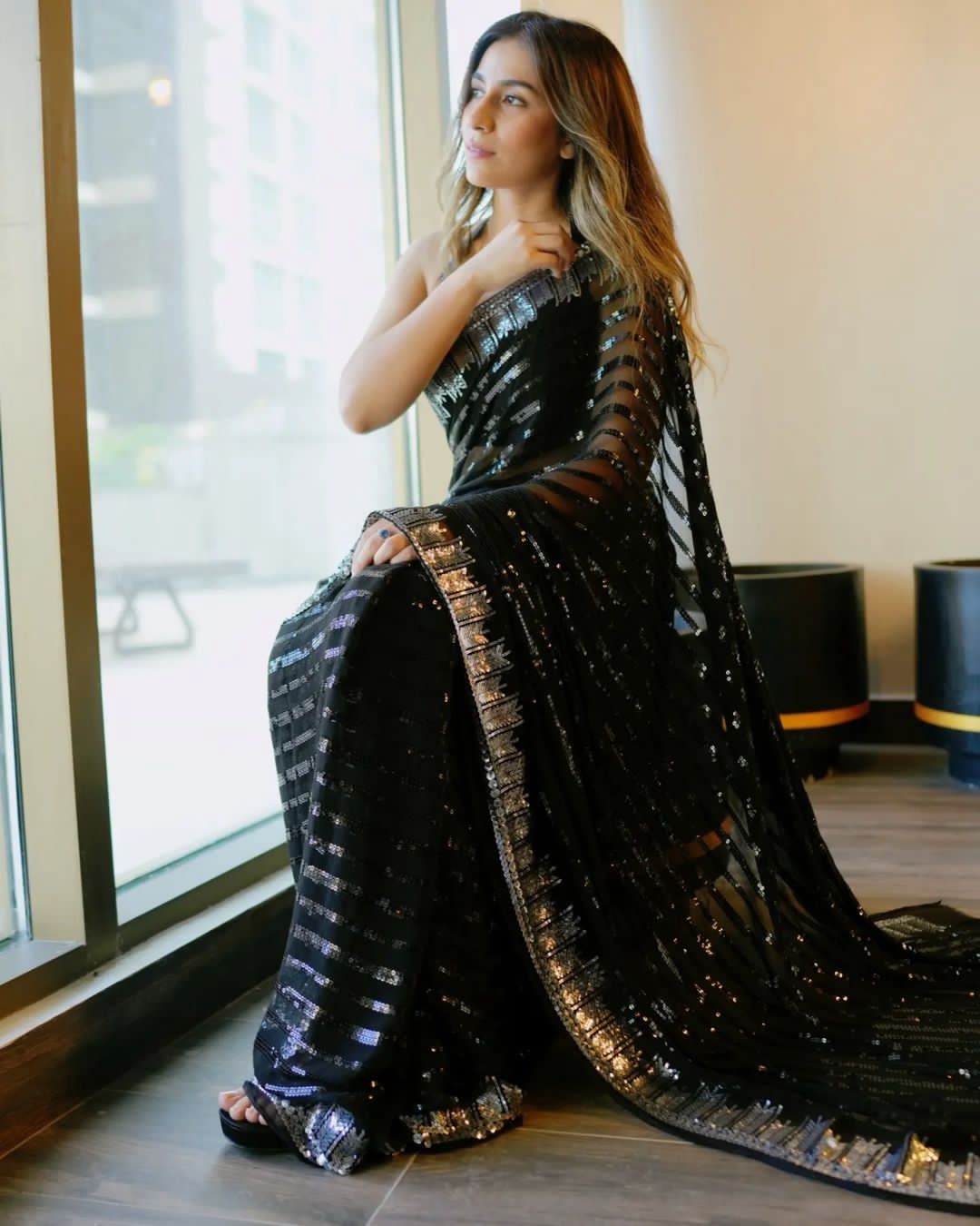 Beautiful Designer Sequence Embroidery Work Saree