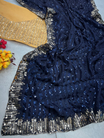 Beautiful Designer Sequence Embroidery Work Saree
