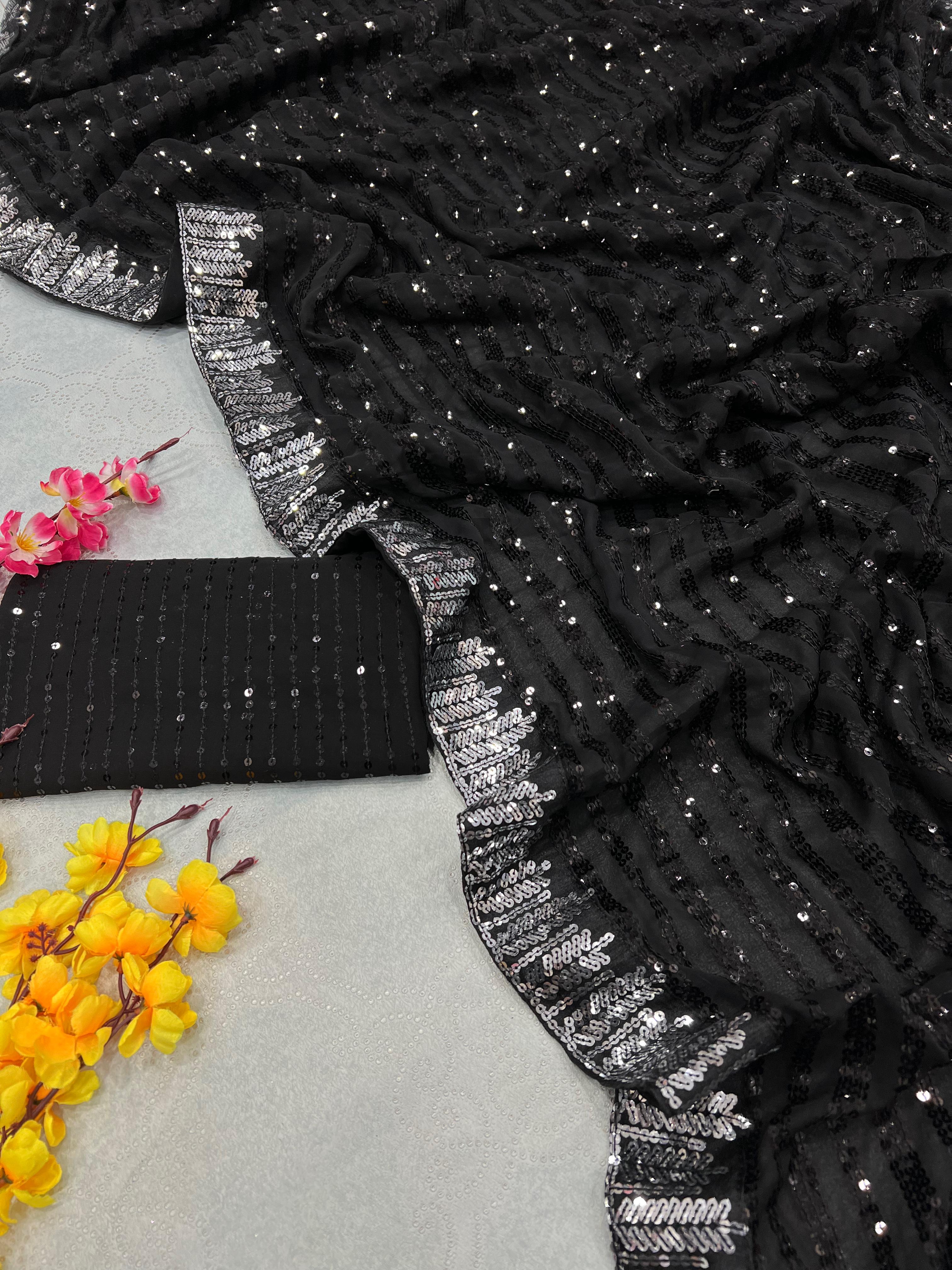 Beautiful Designer Sequence Embroidery Work Saree