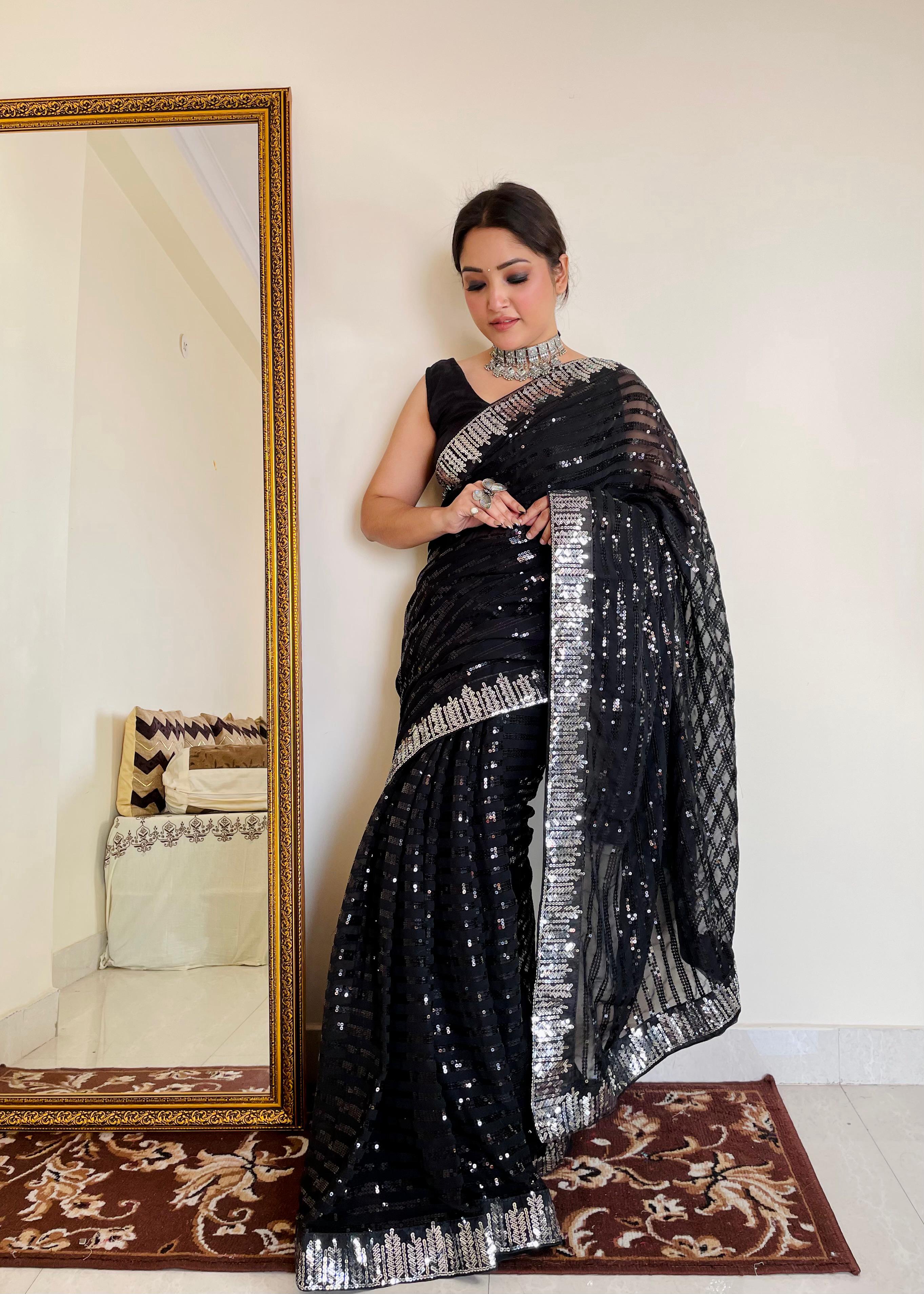 Beautiful Designer Sequence Embroidery Work Saree