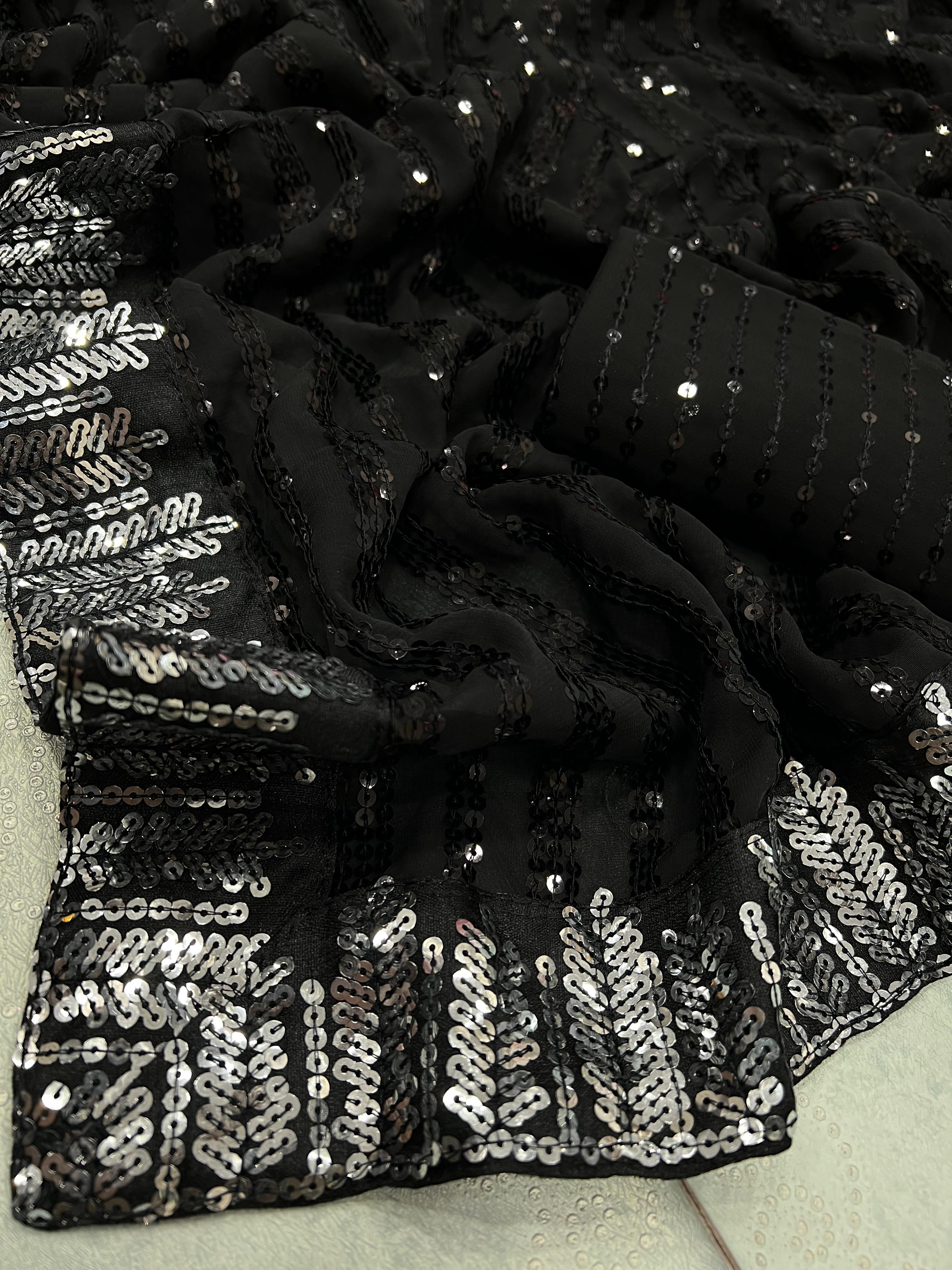 Beautiful Designer Sequence Embroidery Work Saree