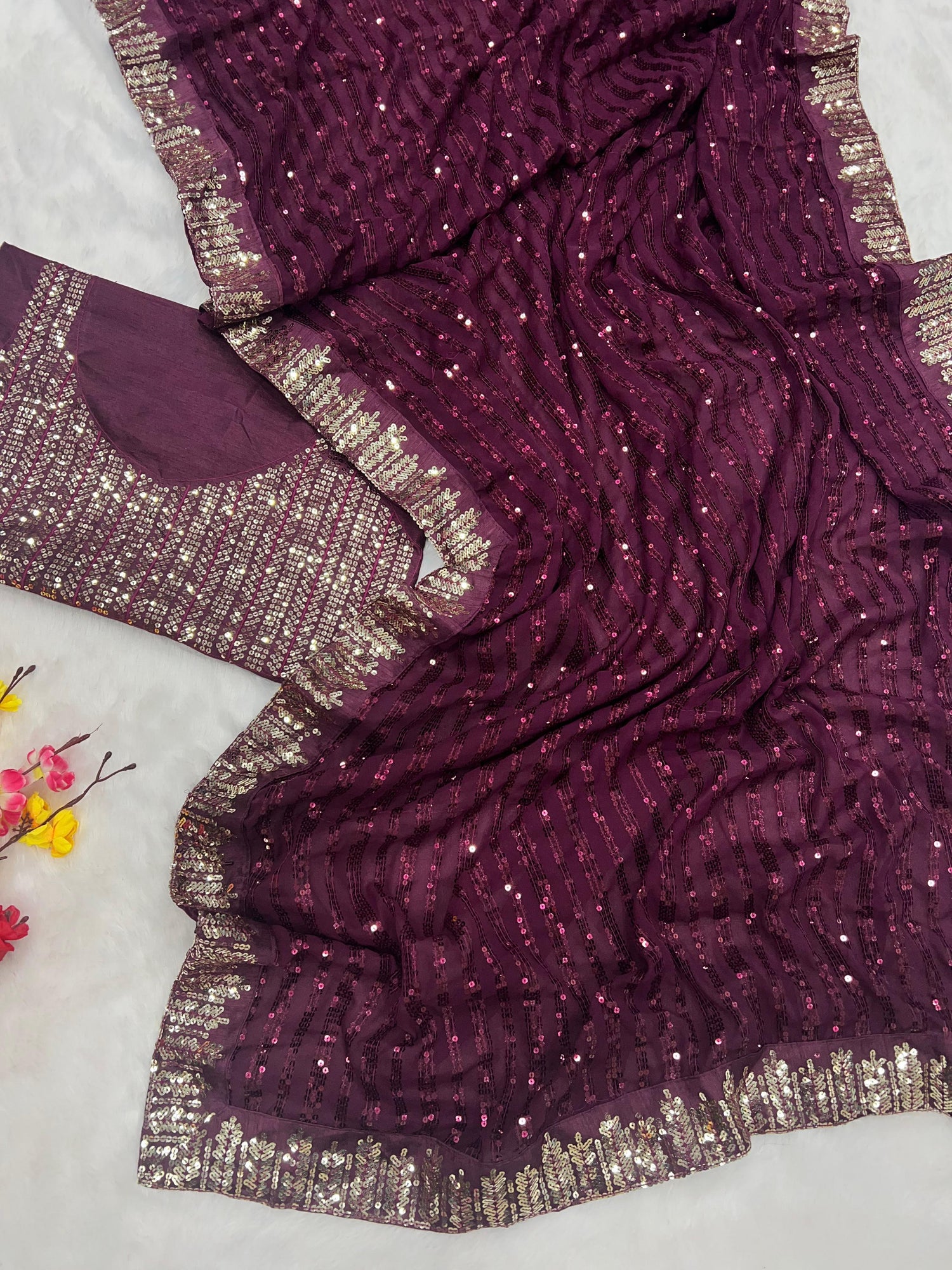 Beautiful Designer Sequence Embroidery Work Saree