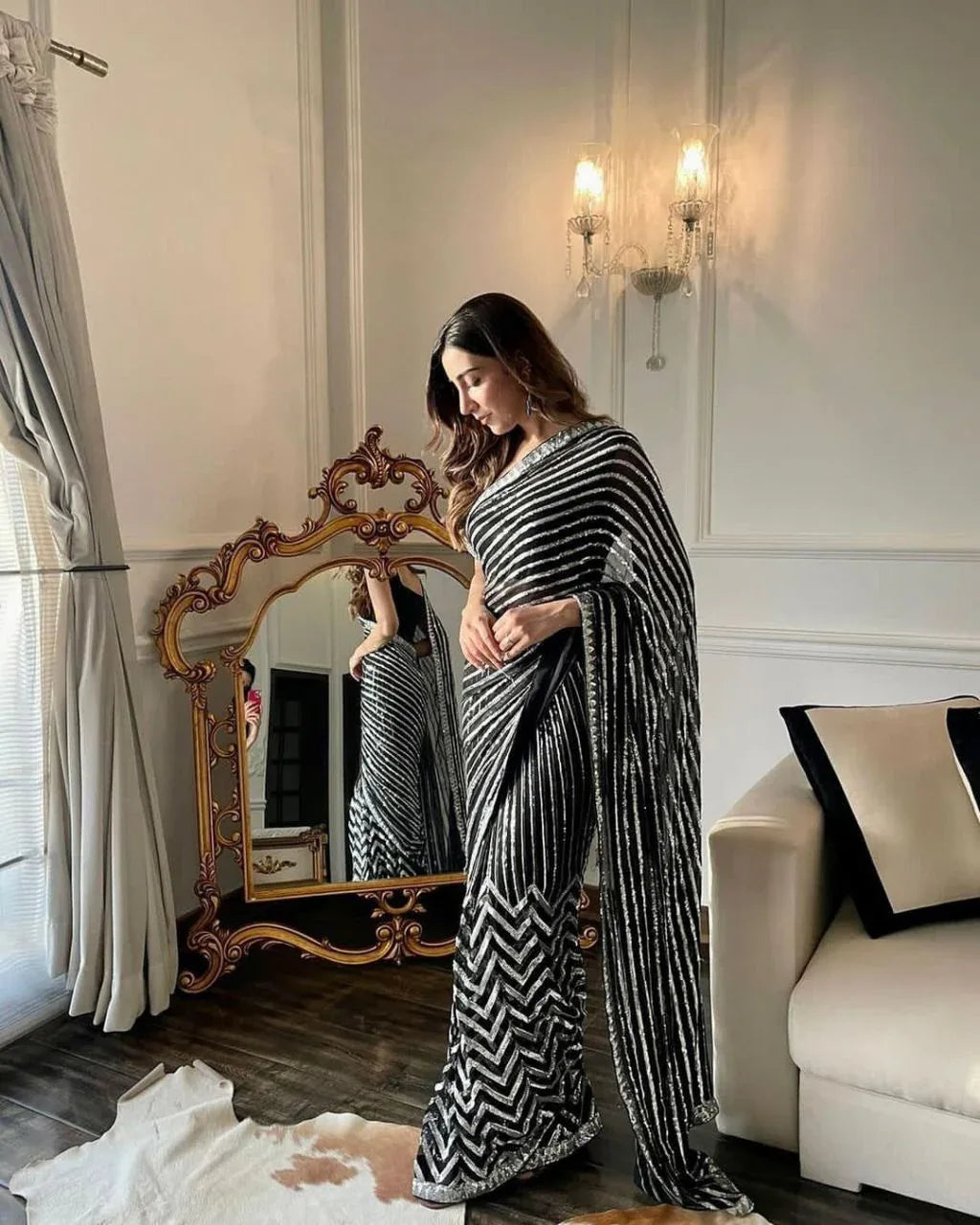 Beautiful Designer Heavy Georgette Sequanc Saree Design 392
