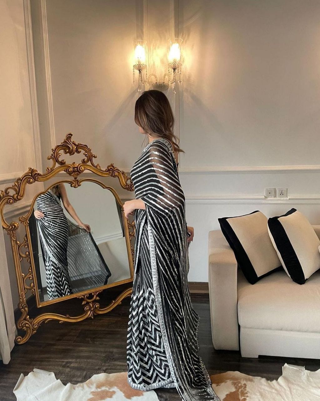 Beautiful Designer Heavy Georgette Sequanc Saree Design 392