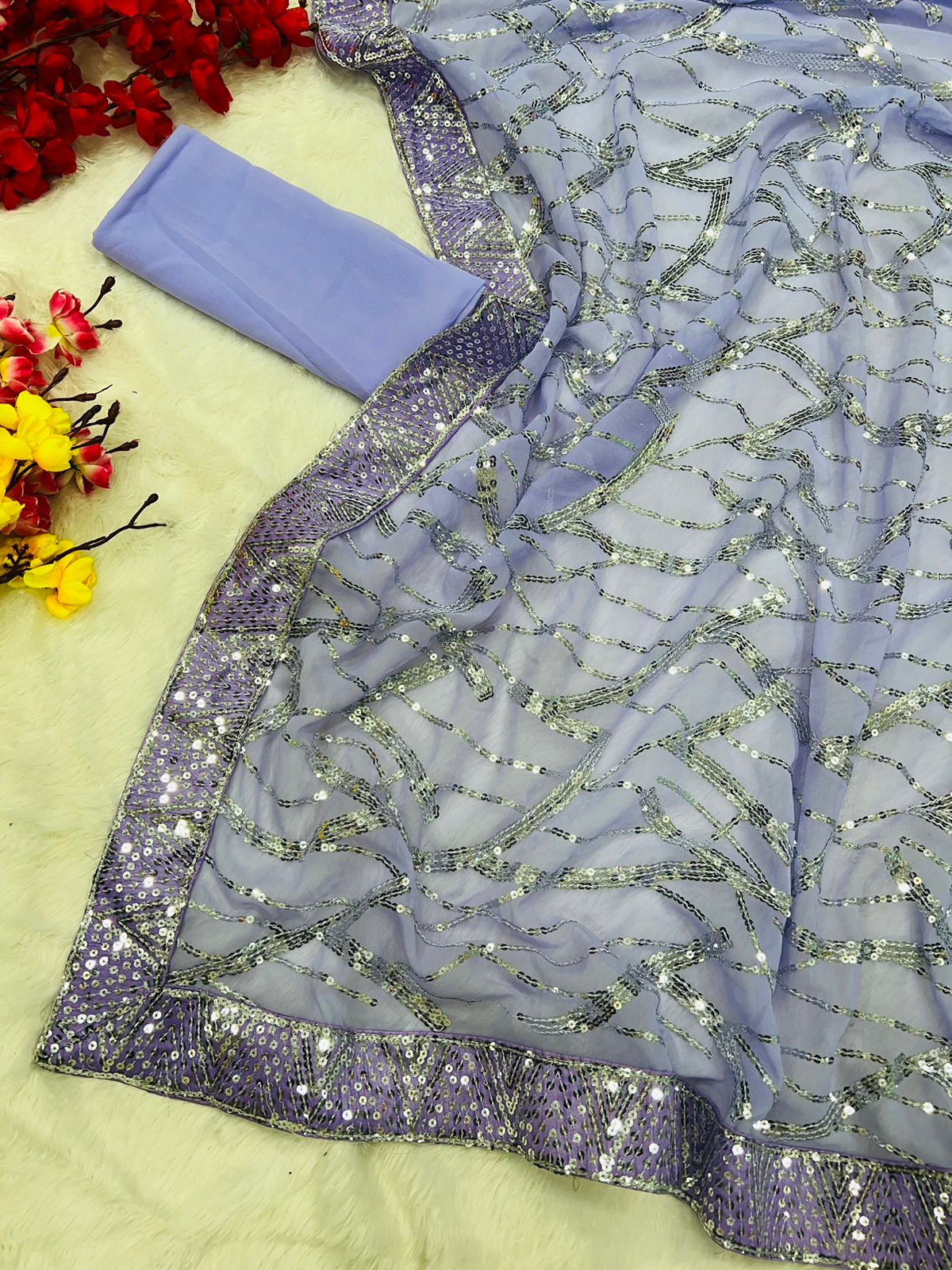 Beautiful Designer Aqua Heavy Georgette Sequanc Saree