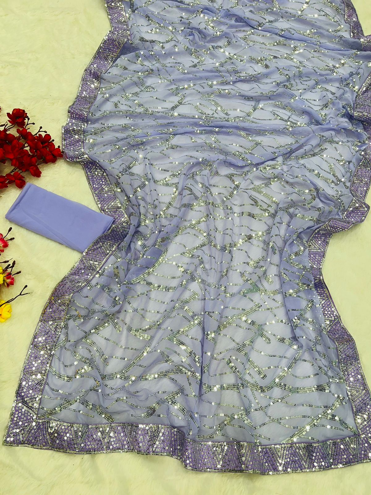 Beautiful Designer Aqua Heavy Georgette Sequanc Saree