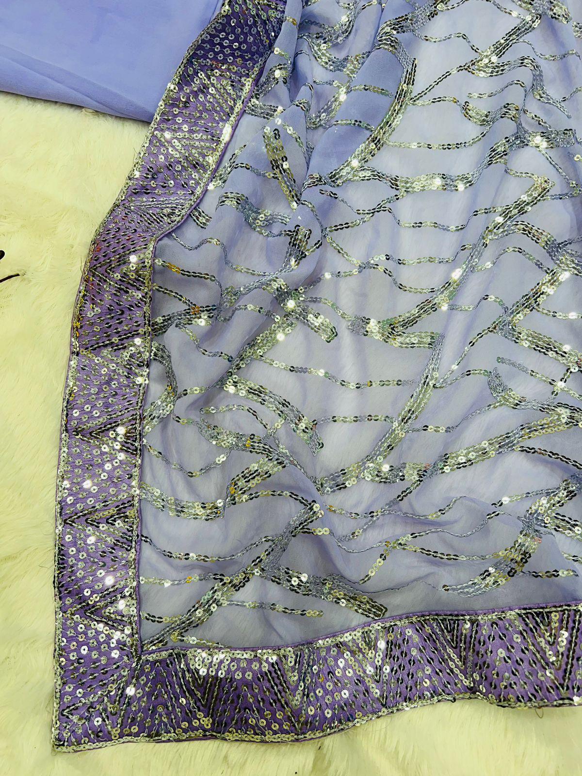 Beautiful Designer Aqua Heavy Georgette Sequanc Saree