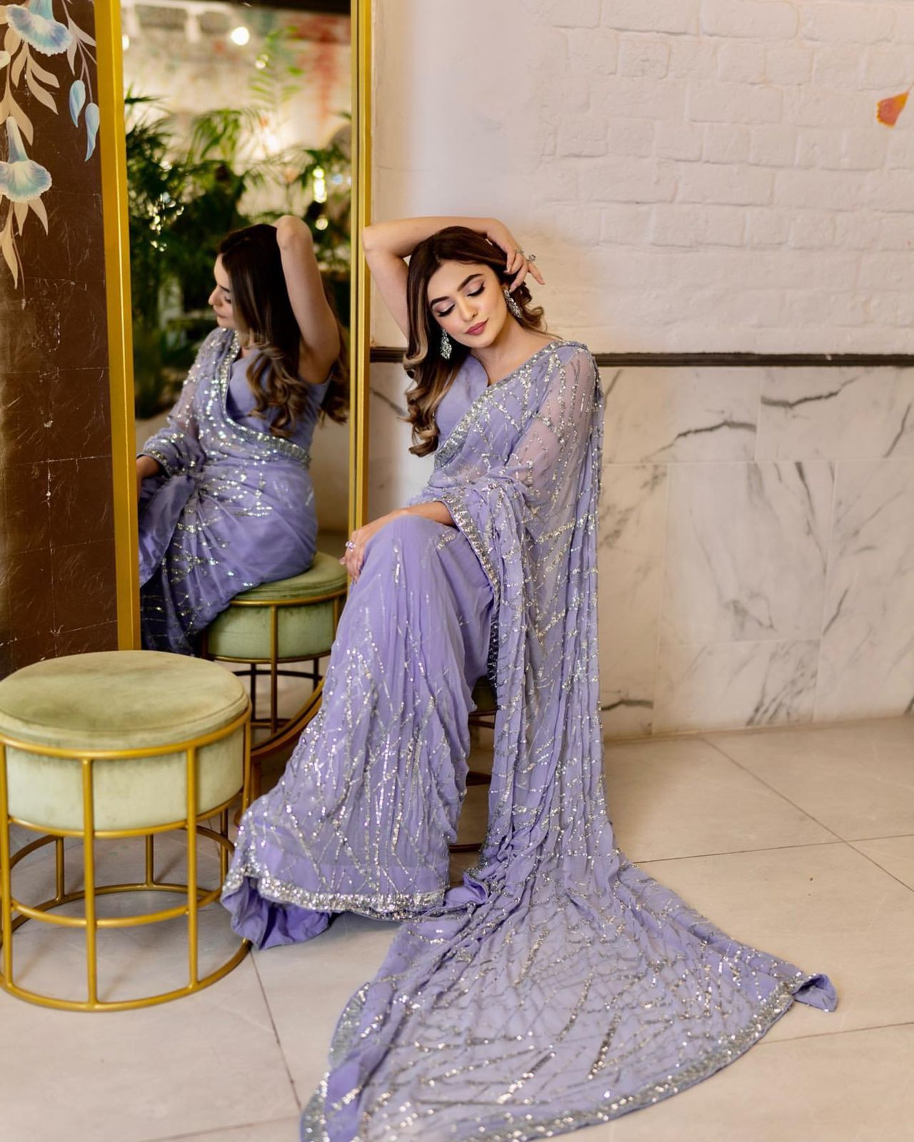 Beautiful Designer Aqua Heavy Georgette Sequanc Saree