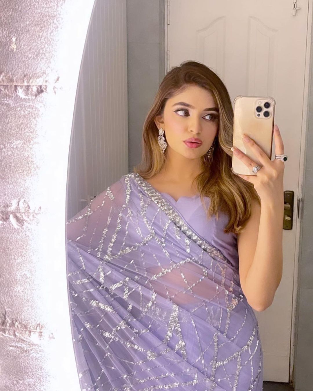 Beautiful Designer Aqua Heavy Georgette Sequanc Saree